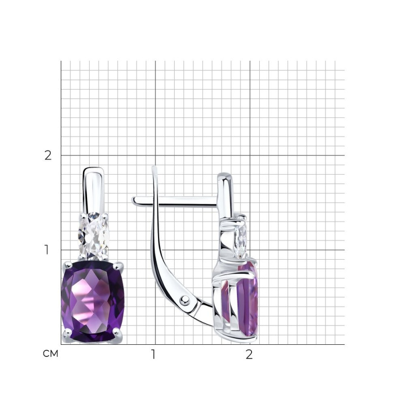 Silber Ohrringe mit Amethysten und Zirkonia, englischer Verschluss - Foto №4 Damen Ohrringe aus 925 Sterlingsilber mit violetten Amethysten - Foto №4
