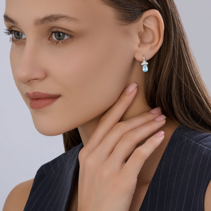 Silber Ohrringe mit blauem Topas und Zirkonia 925 Silber ORs92023197 - Foto №3
