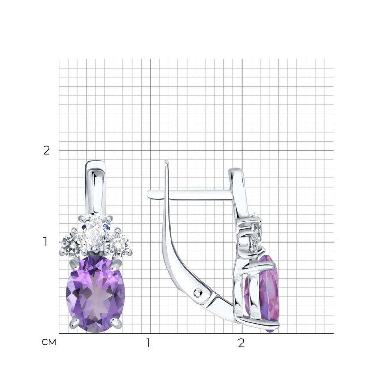 Silber Ohrringe mit Amethysten und Zirkonia aus 925 Silber mit englischem Verschluss - Foto №4 Damen Ohrringe mit Topas und englischem Verschluss aus 925 Sterling Silber - Foto №4