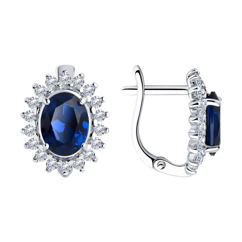 Silber Ohrringe mit Zirkonia und englischem Verschluss aus 925 Silber - Foto №4 Silber Ohrringe mit blauem Topas und Zirkonia 925 Silber ORs92023197 - Foto №4