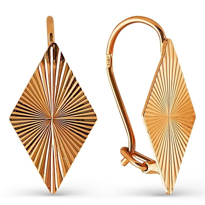 Серьги "Ромб" с алмазной гранью из красного золота 585 пробы - Фото №1