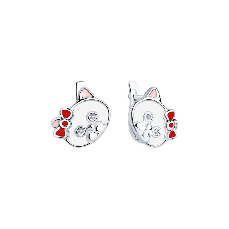 Kinder Ohrringe "Katze" 925 Silber Emaille - Foto №1