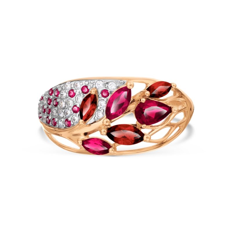 Женское кольцо с из красного золота с натуральными камнями - Фото №1 Женское кольцо с из красного золота с натуральными камнями - Фото №1