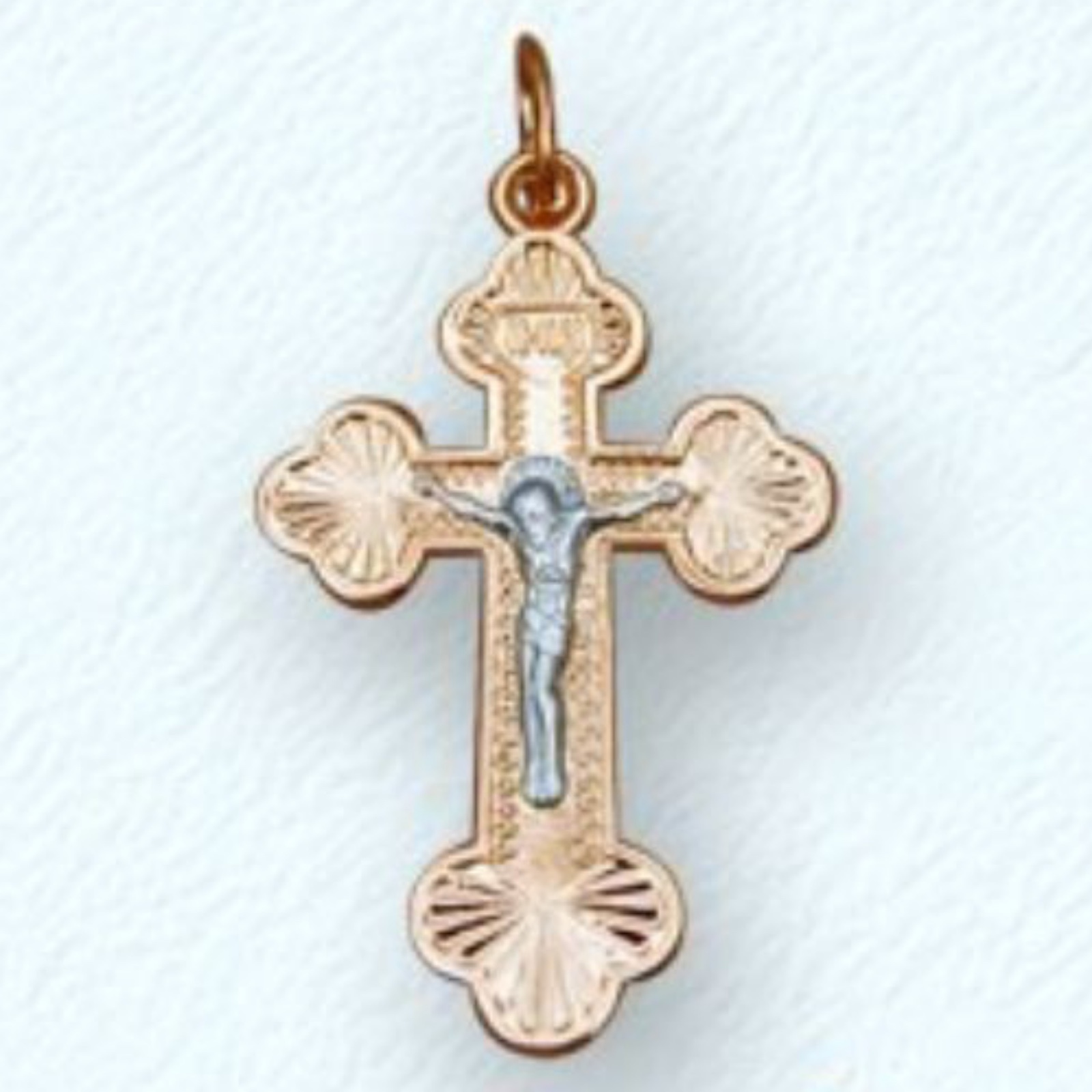 Kreuz Anhänger "Spasi i sohrani" 585 Rotgold Weißgold - Foto №1 Kreuz Anhänger "Spasi i sohrani" 585 Rotgold Weißgold - Foto №1