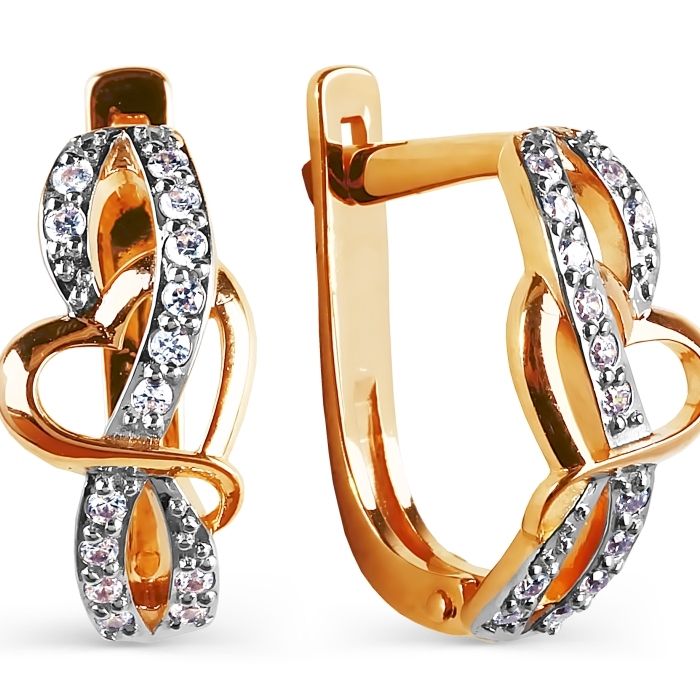 Damen Ohrringe 585 Rotgold teilrhodiniert mit Zirkonia – Herz-Design - Foto №1