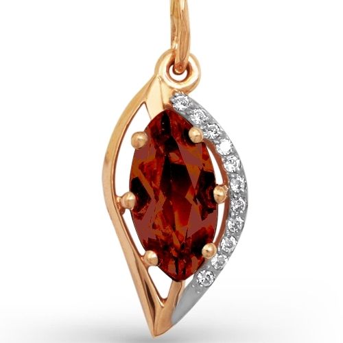 Подвеска из красного золота 585 пробы с гранатом и фианитами - Фото №1 Подвеска из красного золота 585 пробы с гранатом и фианитами - Фото №1