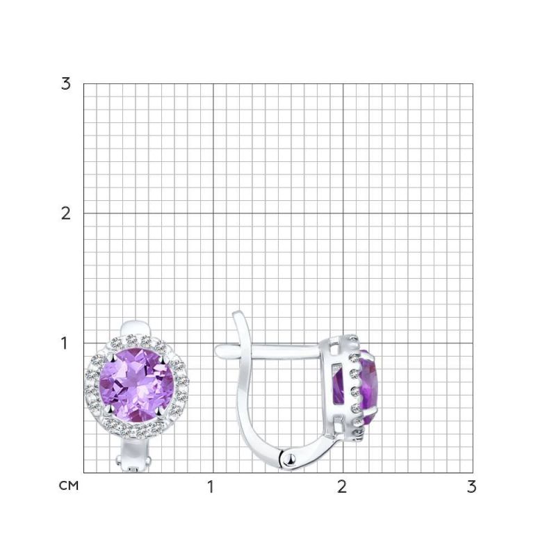 Ohrringe mit Amethyst und Zirkonia, 925 Silber - Foto №1 Ohrringe mit Amethyst und Zirkonia, 925 Silber - Foto №1