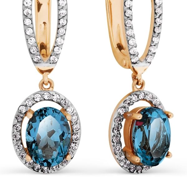 Серьги с топазами и фианитами из золота 585 пробы - Фото №1 Серьги с топазами и фианитами из золота 585 пробы - Фото №1