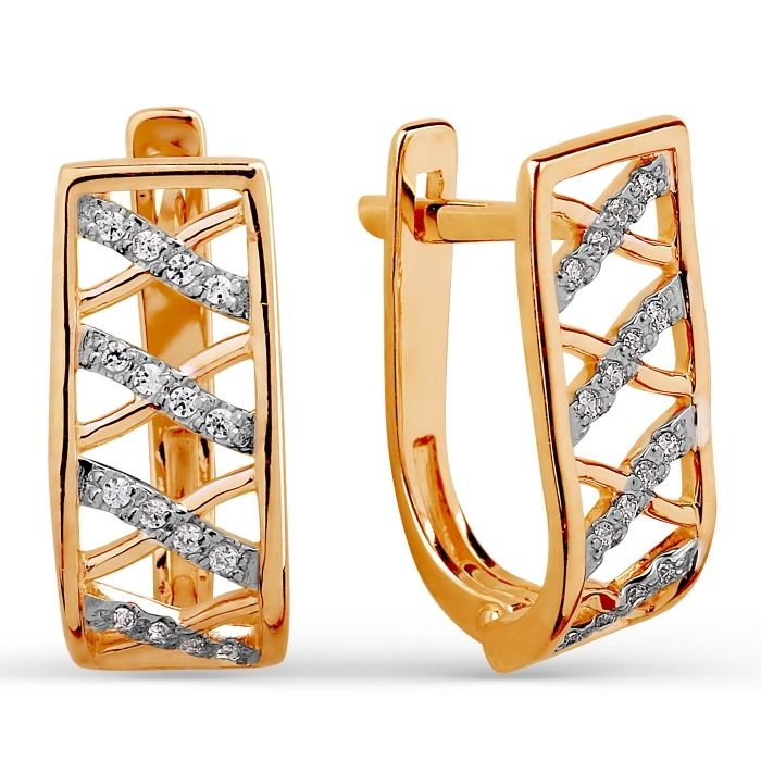Ohrringe mit Zirkonia | 375 Rotgold - Foto №1 Ohrringe mit Zirkonia | 375 Rotgold - Foto №1