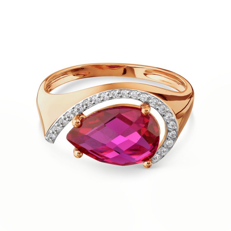 Damen Ring mit Korund und Zirkonia 585 Rotgold - Foto №1