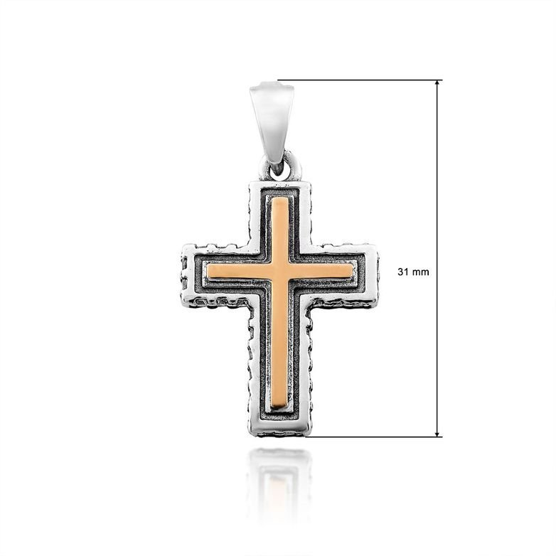 Kreuz Anhänger 925 Silber und 375 Rotgold - Foto №1
