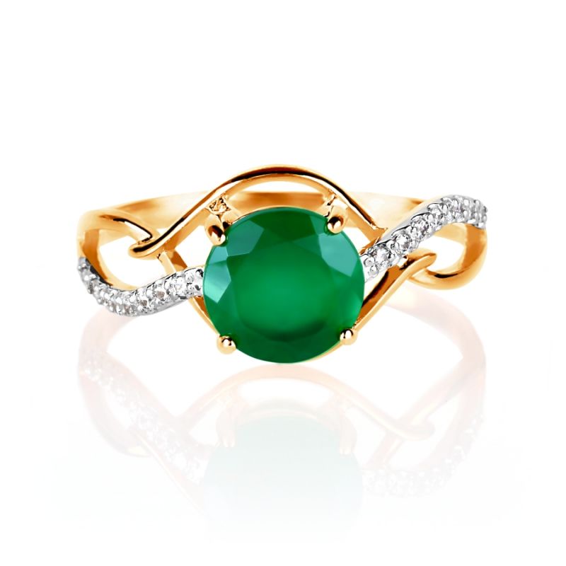 Кольцо с ониксом и фианитами из красного золота 585 пробы - Фото №1 Кольцо с ониксом и фианитами из красного золота 585 пробы - Фото №1