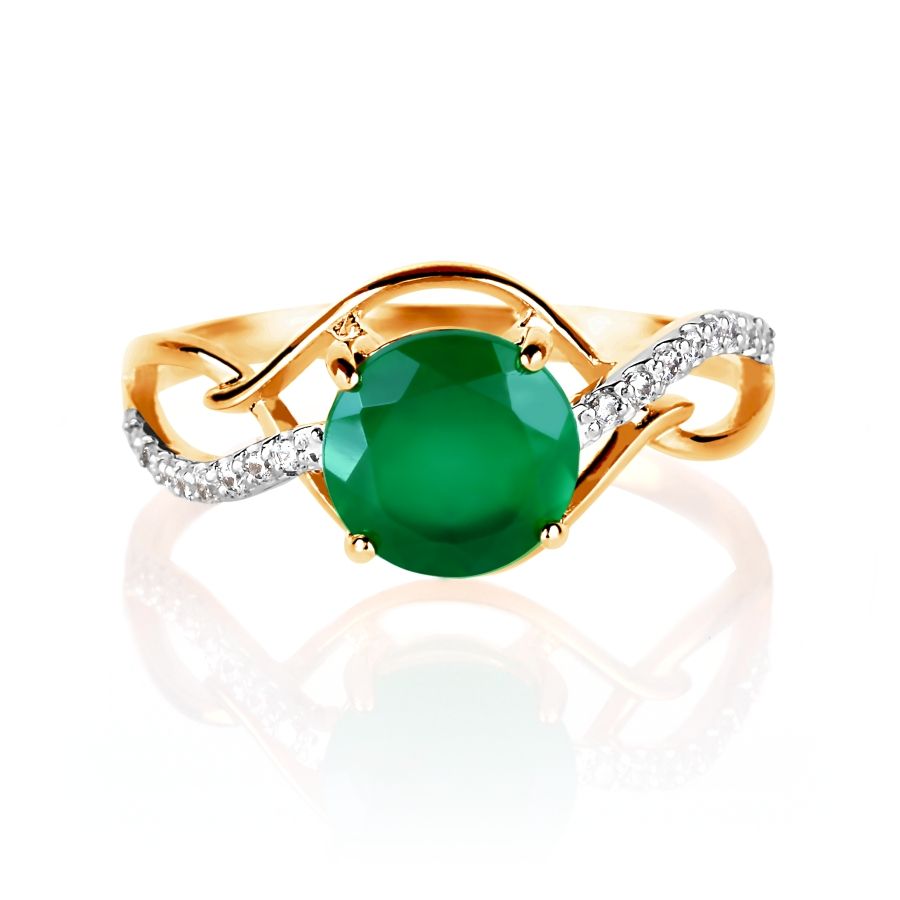 Кольцо с ониксом и фианитами из красного золота 585 пробы - Фото №1 Кольцо с ониксом и фианитами из красного золота 585 пробы - Фото №1