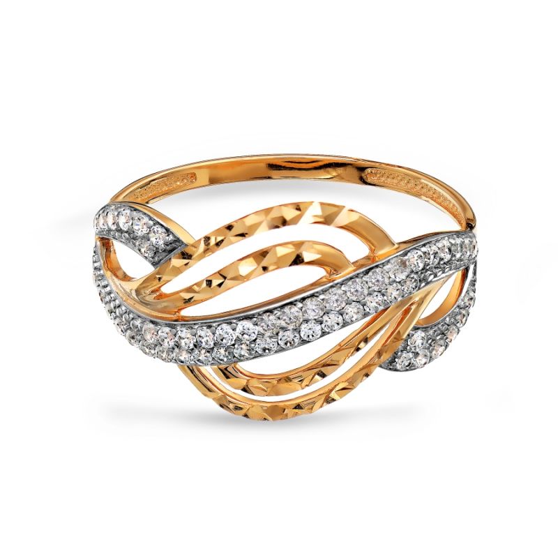 Кольцо из красного золота 585 пробы с фианитами - Фото №1