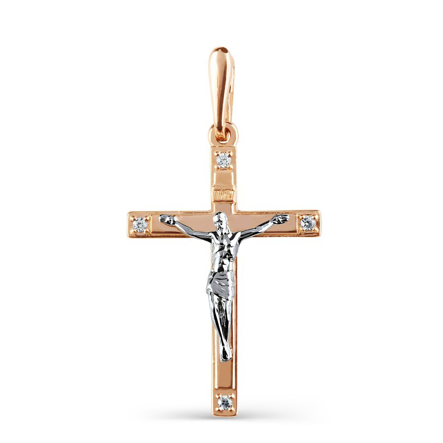 Крестик с фианитами из красного золота