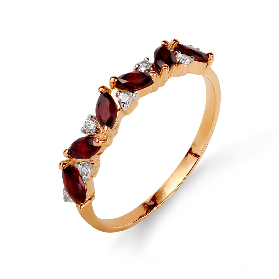 Damen Ring mit Granaten und Zirkonia 585 Rotgold