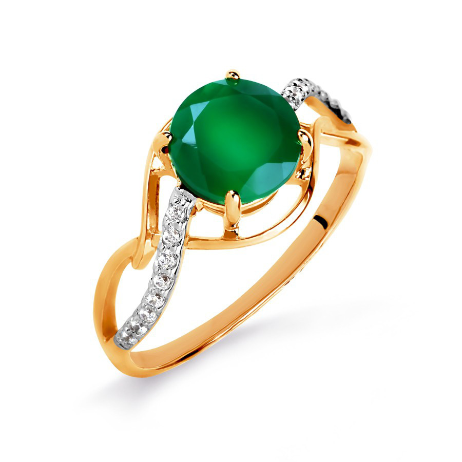 Кольцо с ониксом и фианитами из красного золота 585 пробы Кольцо с ониксом и фианитами из красного золота 585 пробы