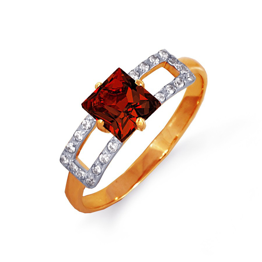 Damen Ring mit Granat und Zirkonia | 585 Rotgold