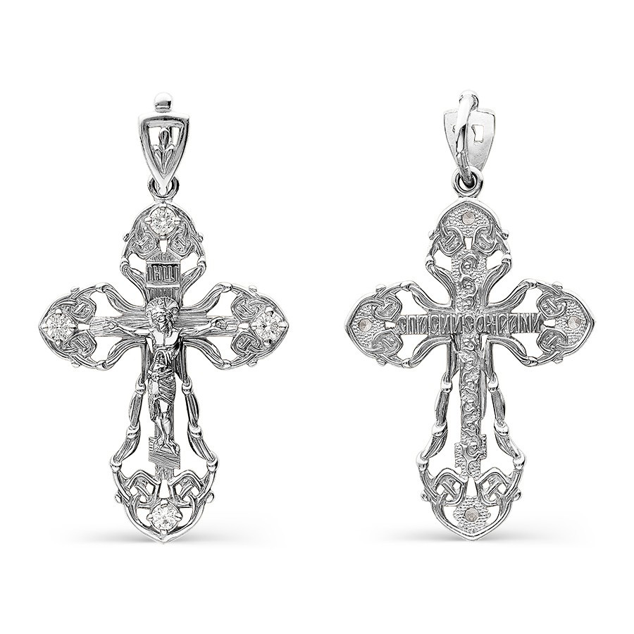 Крестик с фианитами из белого золота