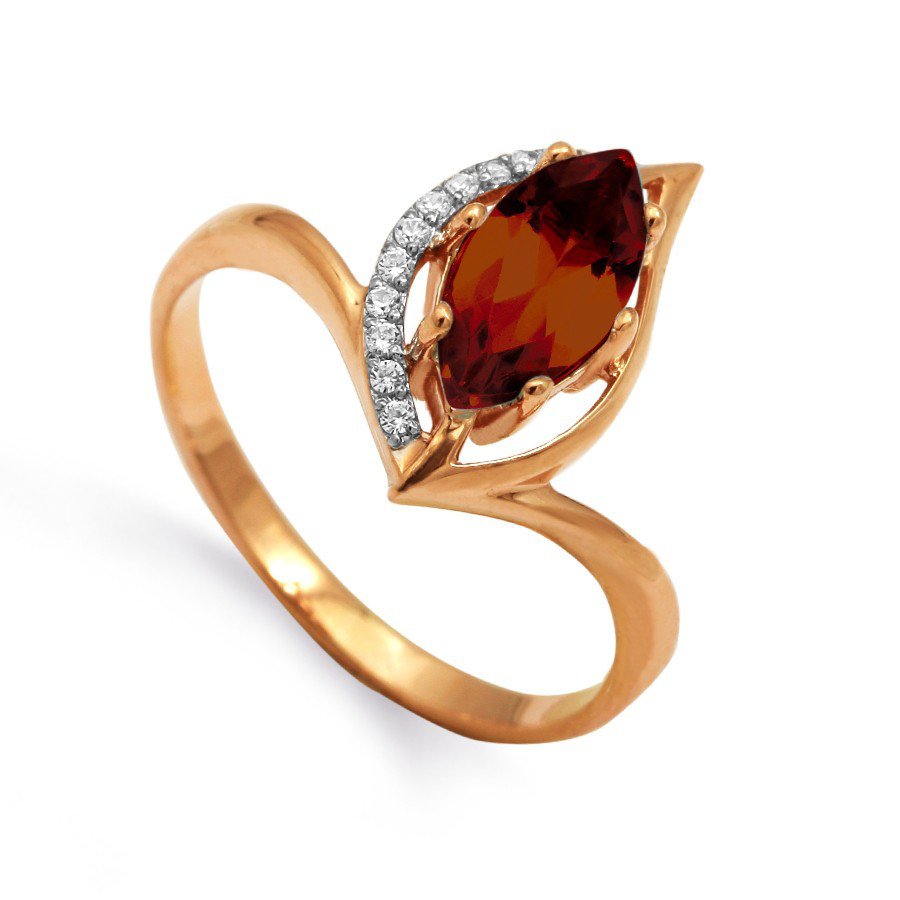Damen Ring mit Granat und Zirkonia | 585 Rotgold