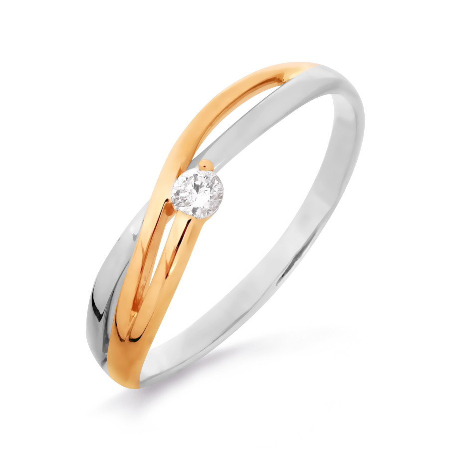 Damen Ring mit Brillant 585 Rotgold Bicolor