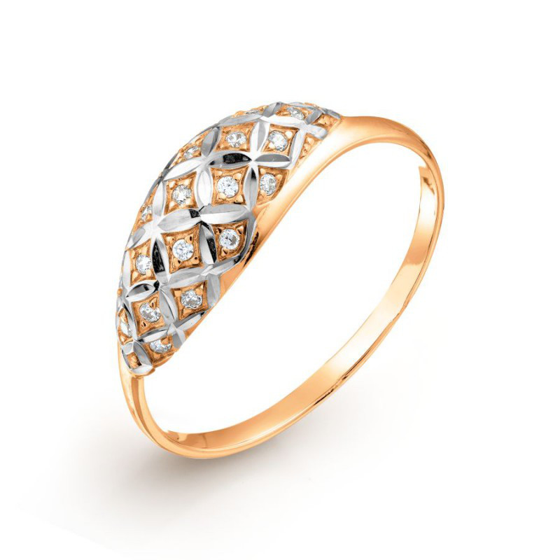 Damen Ring 585 Rotgold Zirkonia Bicolor