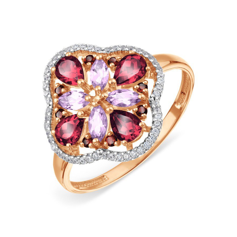 Damen Ring 585 Rotgold Amethyst Granat Rhodolite Zirkonia