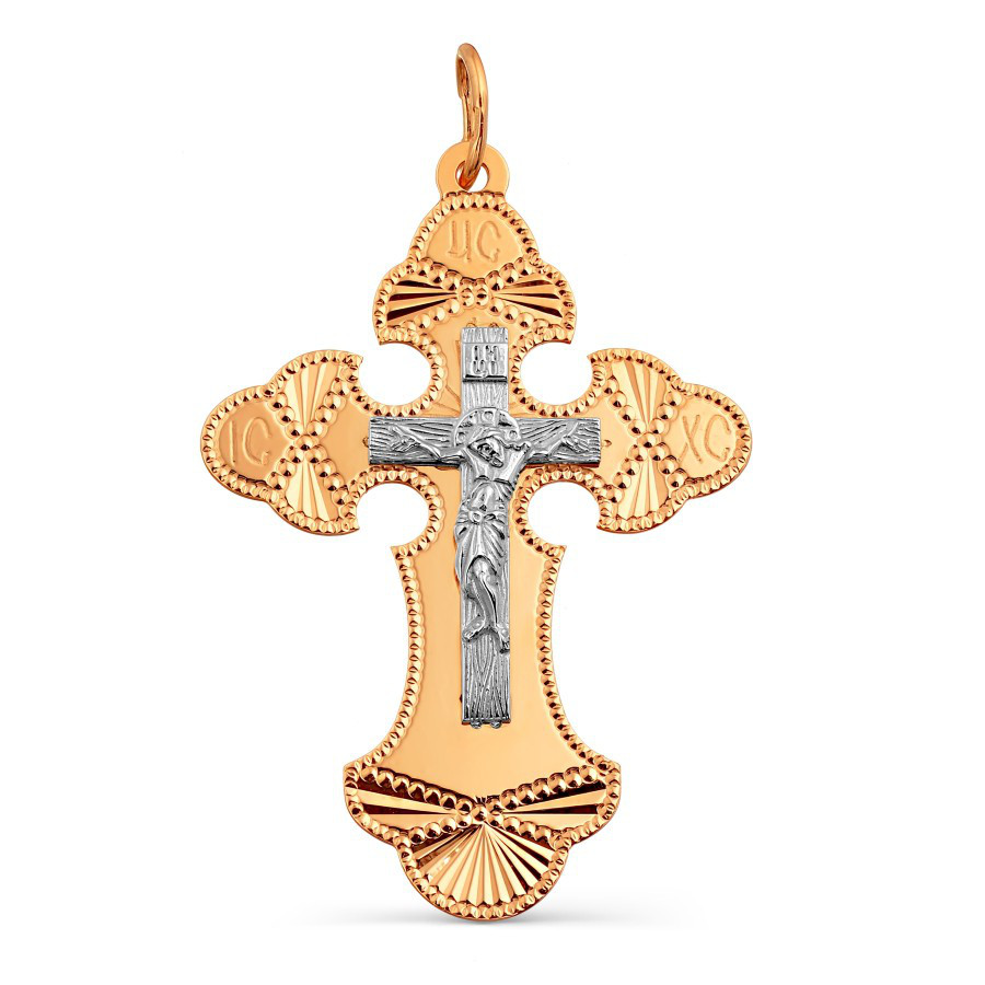 Крест подвеска из красного и белого золота