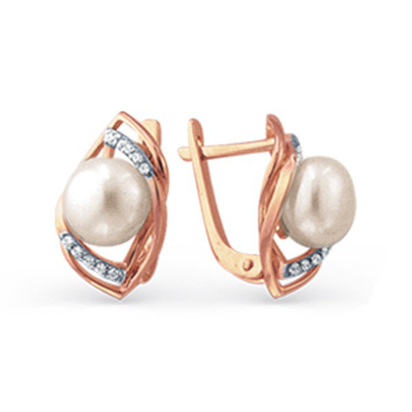 Ohrringe mit Perlen und Zirkonia 585 Rotgold