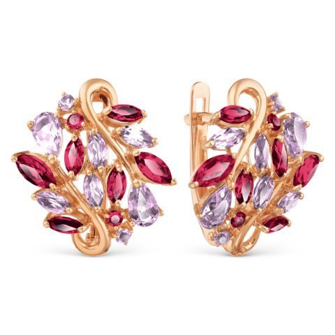 Damen Ohrringe 585 Rotgold Amethyst und Rhodolite 14 Karat