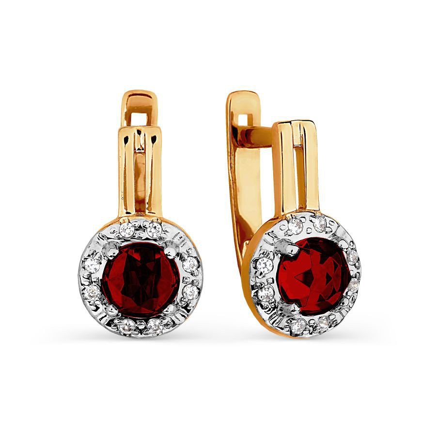 Ohrringe mit Granat und Zirkonia 585 Rotgold