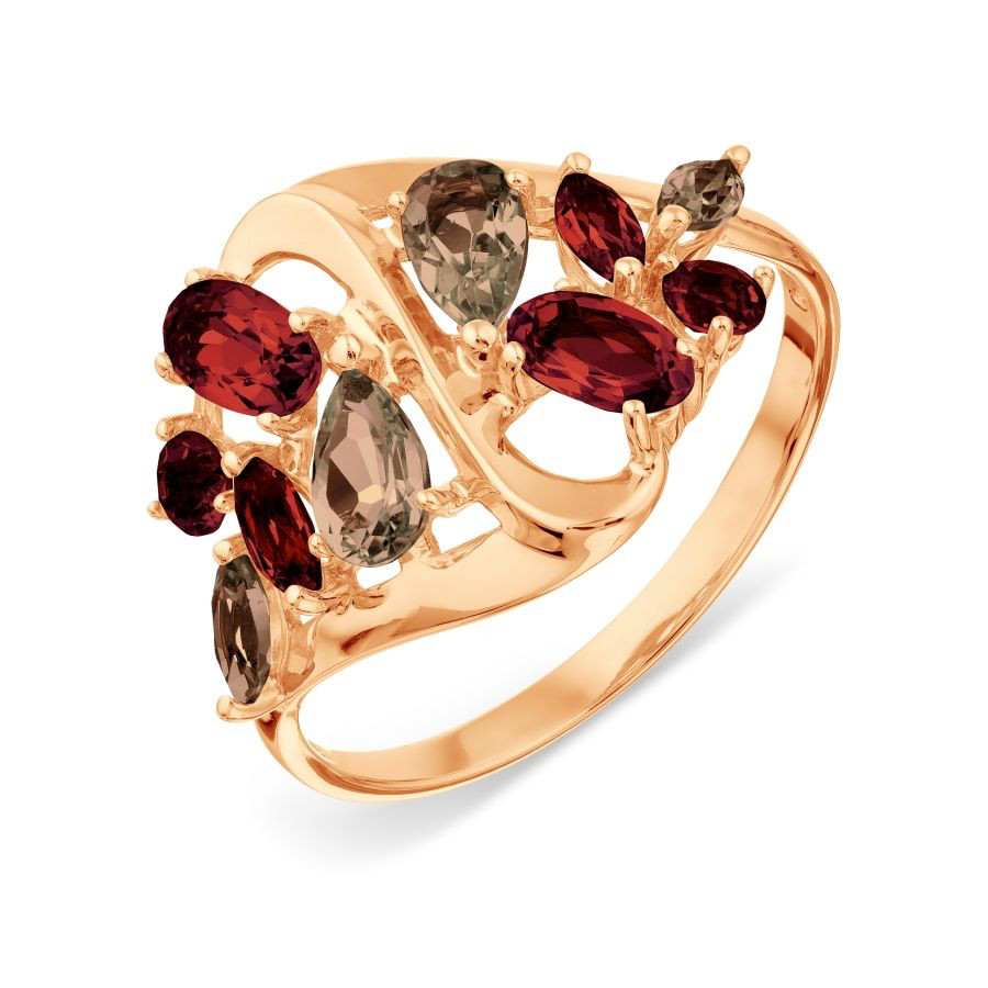 Кольцо с раухтопазами и гранатами золото 585 пробы Кольцо с раухтопазами и гранатами золото 585 пробы