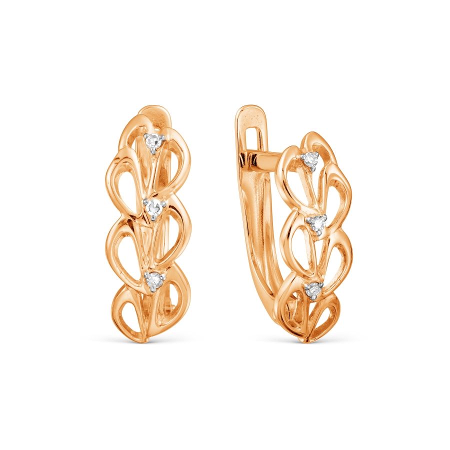 Серьги с бриллиантами из русского красного золота 375 пробы Серьги с бриллиантами из русского красного золота 375 пробы