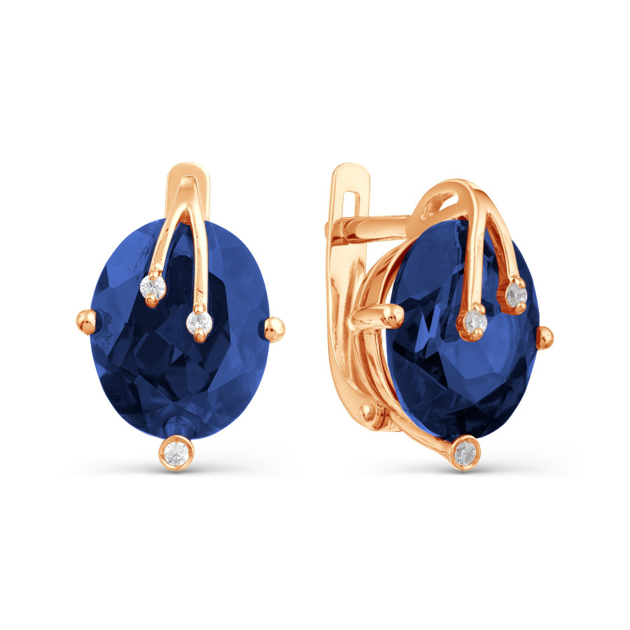 Серьги с корундами и фианитами из красного золота