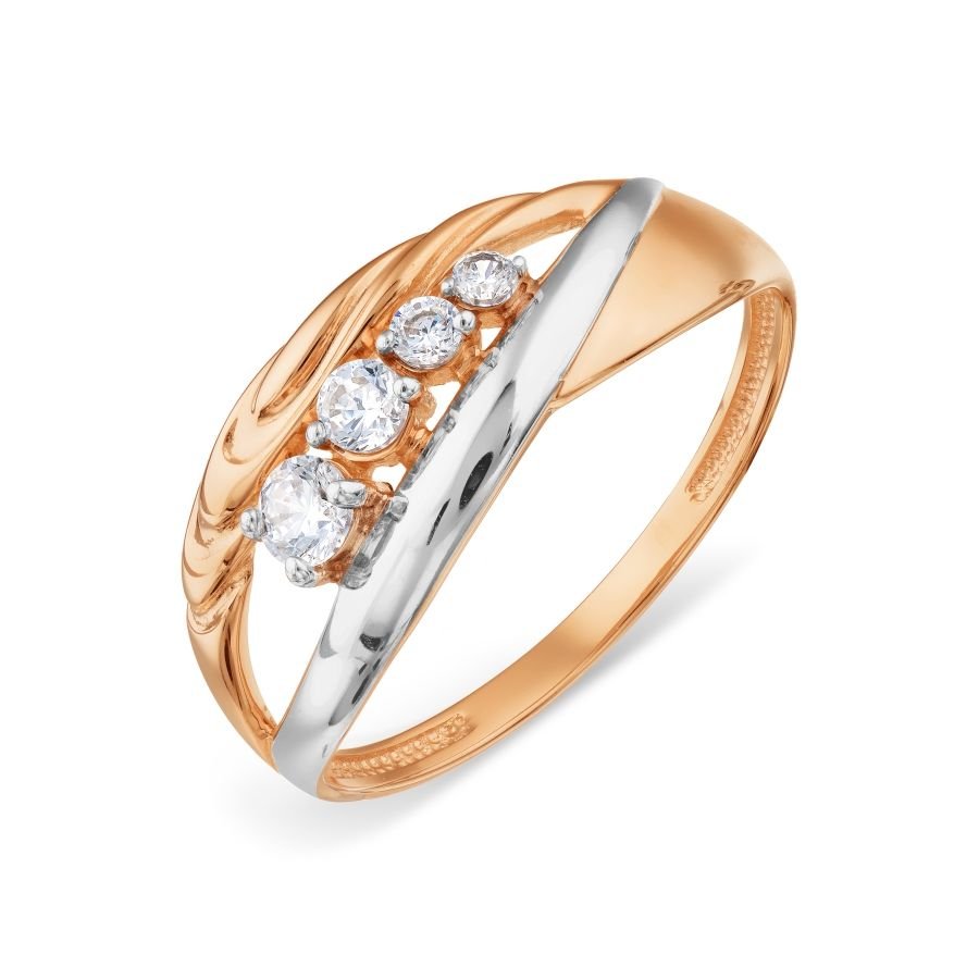 Damen Ring mit Zirkonia 585 Rotgold Bicolor