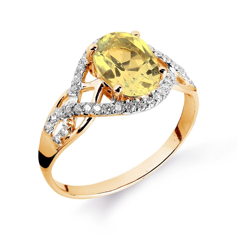 Damen Ring Goldring mit Citrin und Zirkonia 585 Rotgold