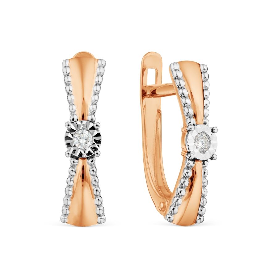 Damen Ohrringe mit Brillanten 585 Rotgold Bicolor