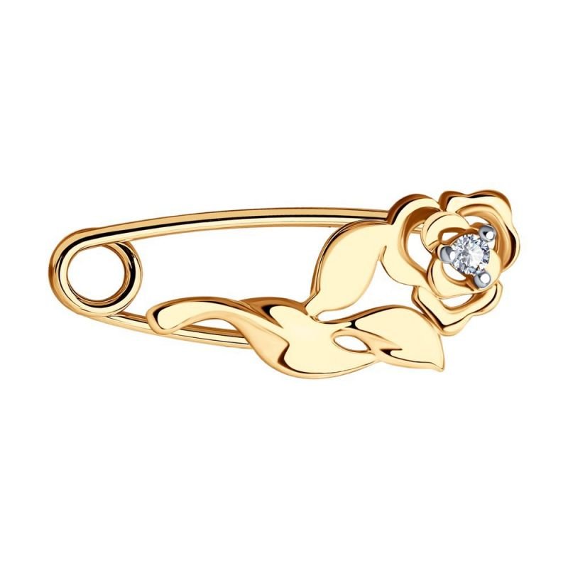 Brosche "Rosa" mit Zirkonia 585 Rotgold