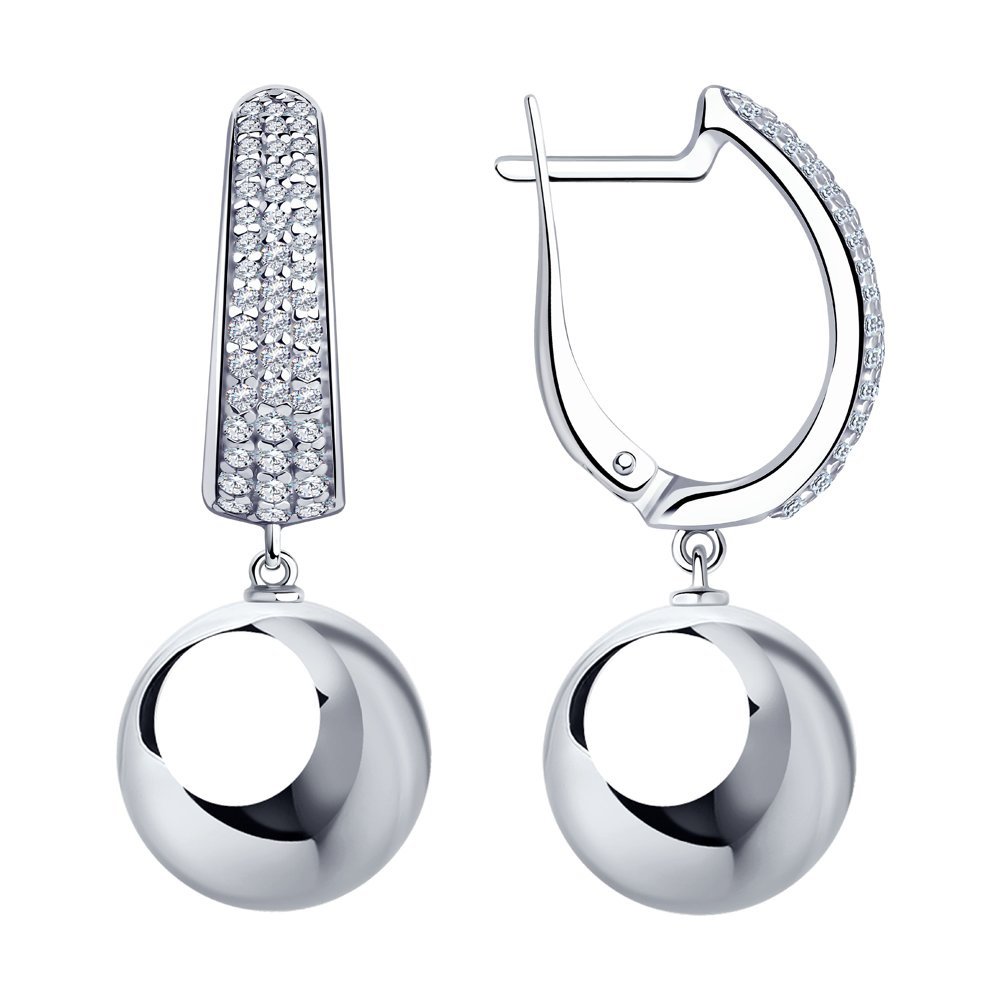 Серьги Шарики из русского серебра 925 пробы с фианитами