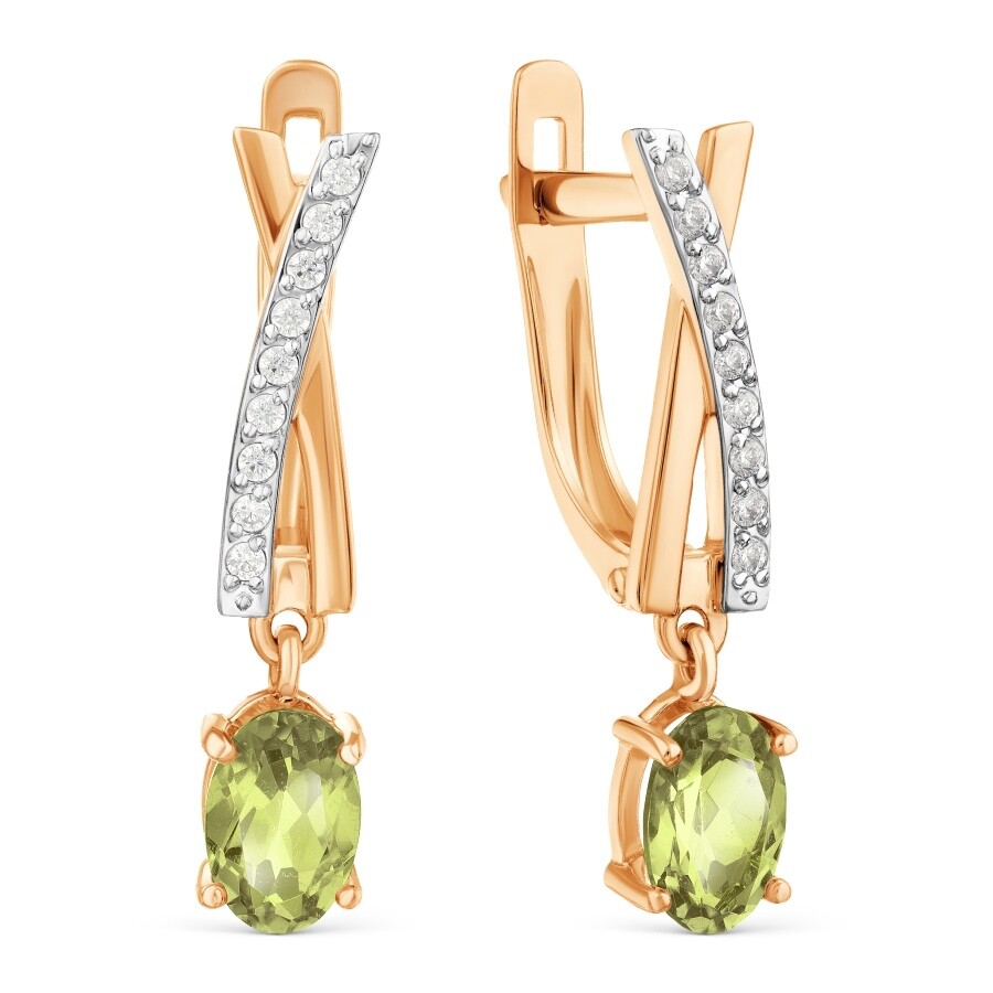 Paar Ohrhänger mit Peridot und Zirkonia 585 Rotgold Paar Ohrhänger mit Peridot und Zirkonia 585 Rotgold