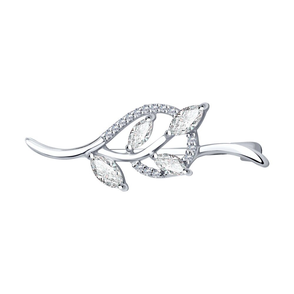 Brosche mit Zirkonia 925 Silber - Zweig