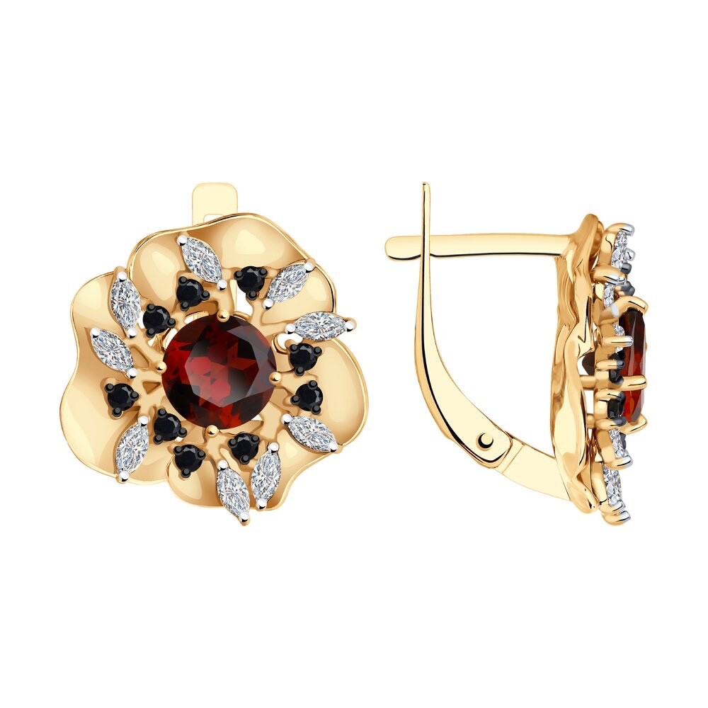 Серьги с миксом камней - русское золото 585 пробы