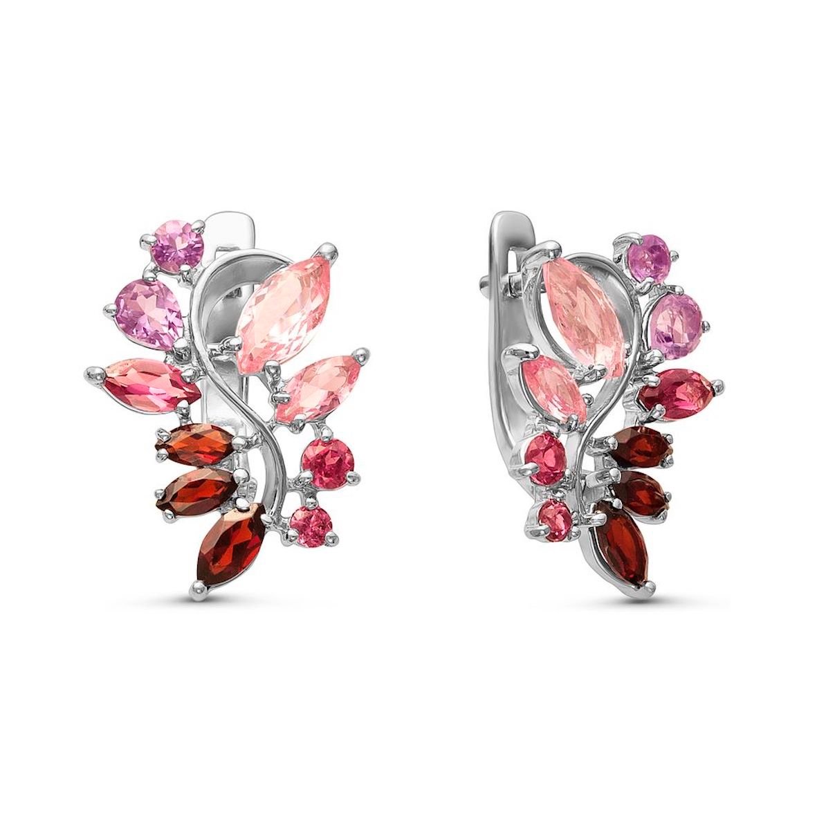 Серьги с миксом камней из серебра