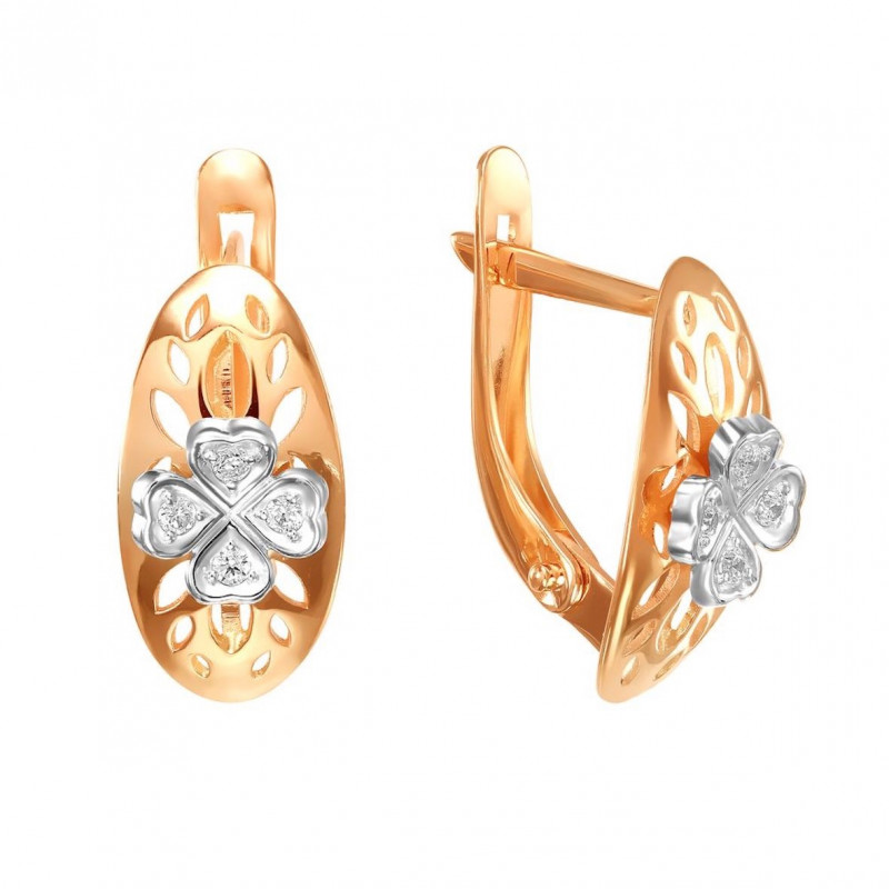 Серьги с фианитами "Сердечки" из красного золота