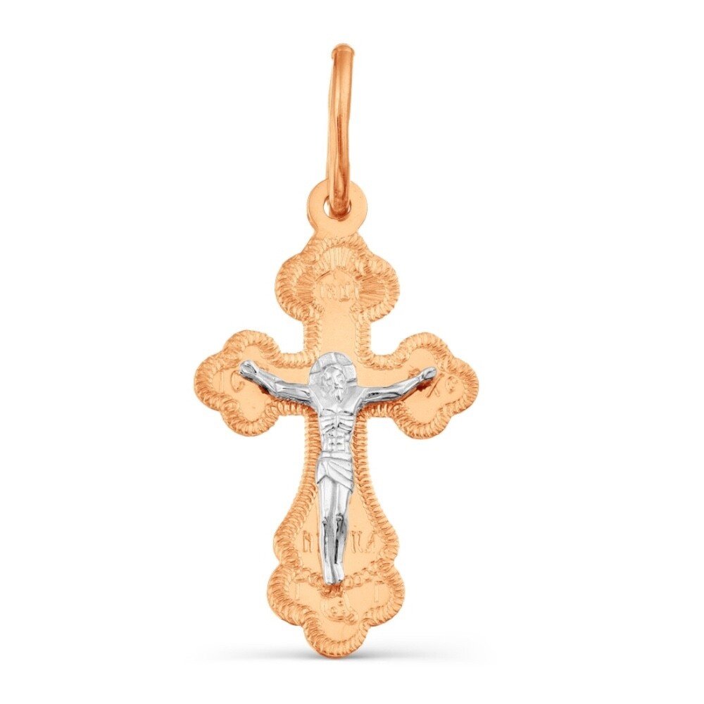 Kreuzanhänger 585 Rotgold Weißgold mit Jesus Motiv