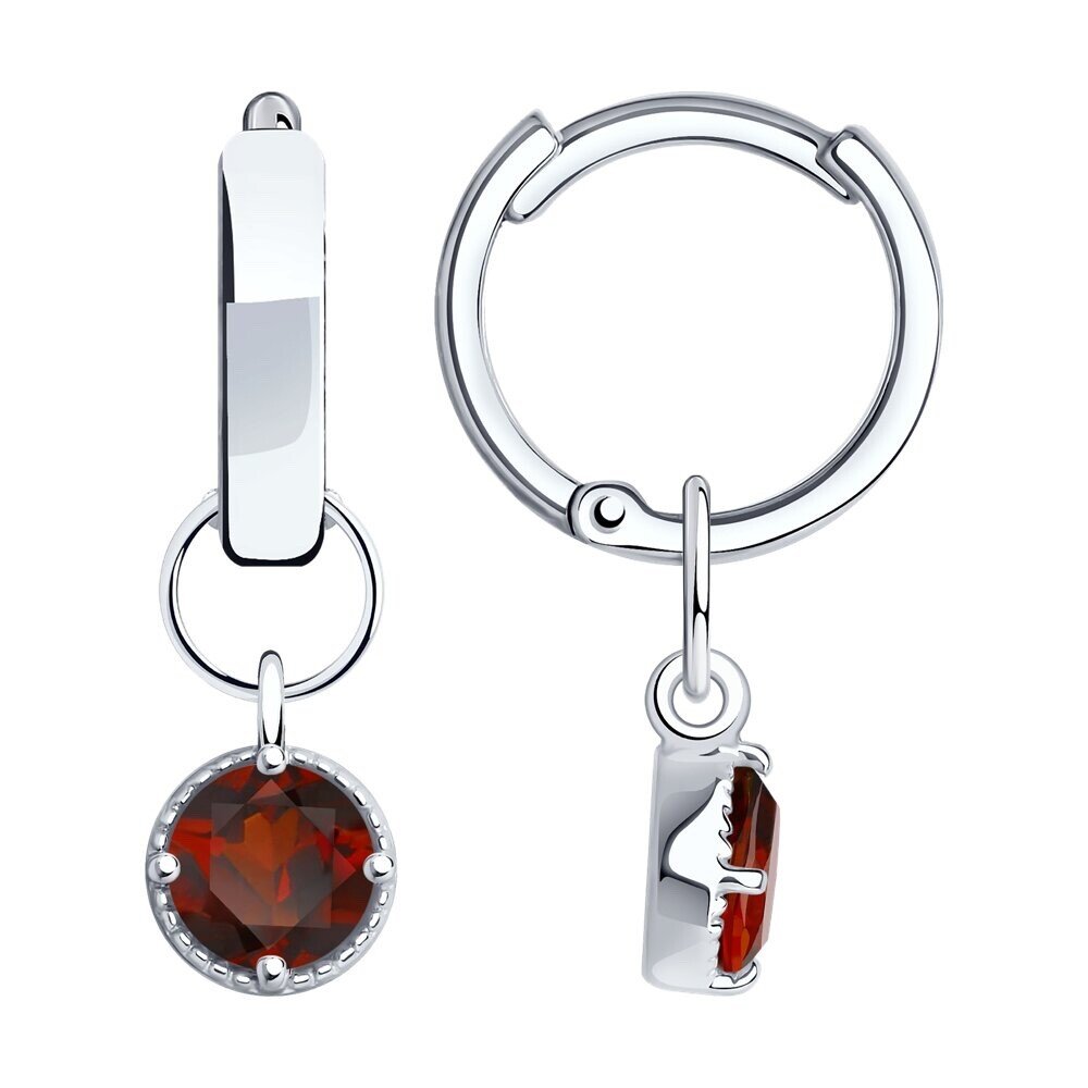 Серьги креолы из русского серебра 925 пробы с гранатами