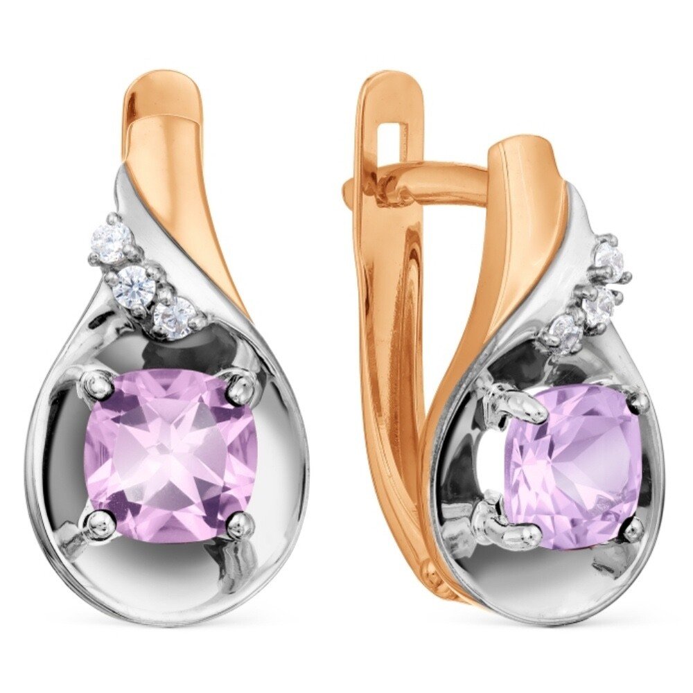 Серьги из золота с аметистом и фианитами