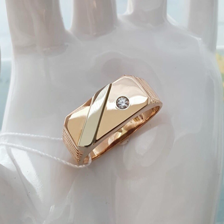 Herren Ring 585 Rotgold Zirkonia Weißgold Hochglanzpoliert