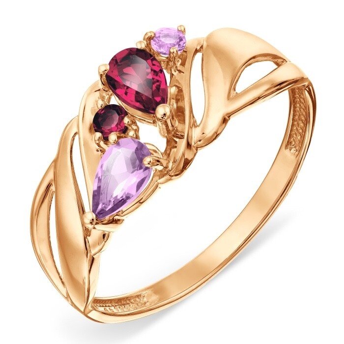 Damen Ring 585 Rotgold Amethyst Rholdolite