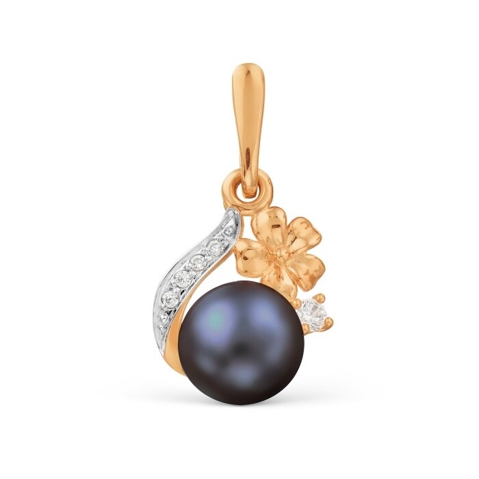 Подвеска из золота с жемчугом и фианитами